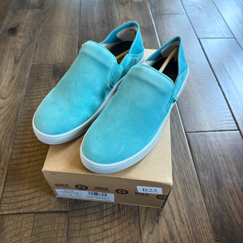 Waco Shoe Company New Saylor Aqua Sea Blue Suede Slip On Sneakers‎ Womens 8.5B